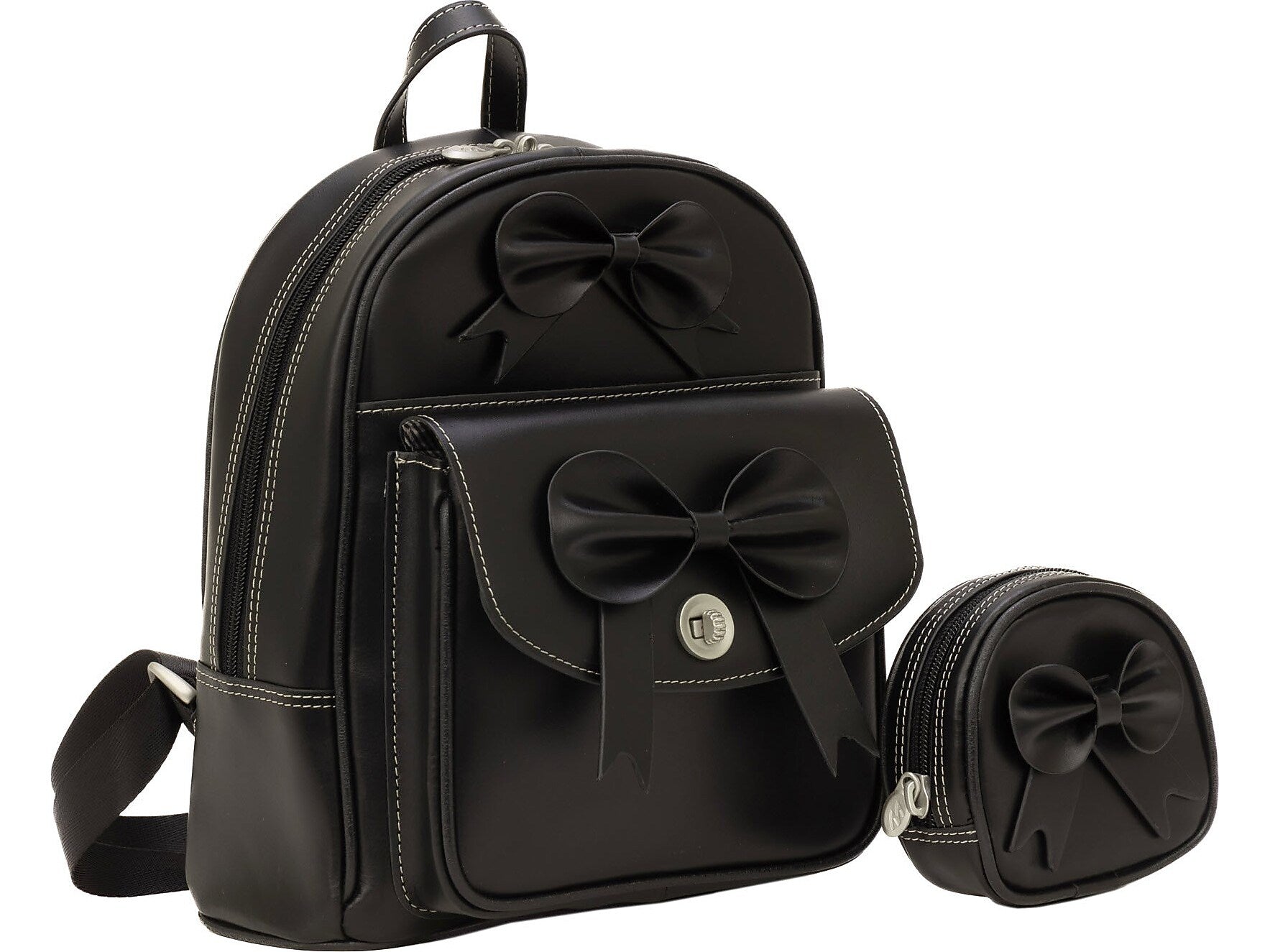 McKlein ACADIA 2-Piece Leather Backpack Set, Small, Black (99715)