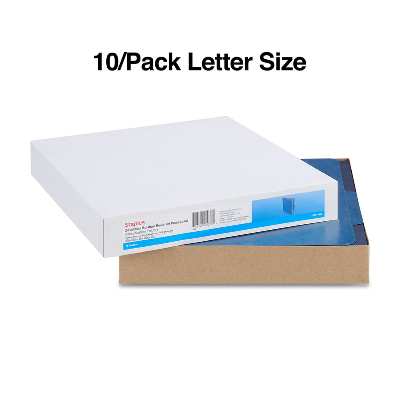 Staples Moisture Resistant Classification Folder, 2-Dividers, 2.5" Expansion, Letter Size, Dark Blue, 10/Box (ST614620-CC)