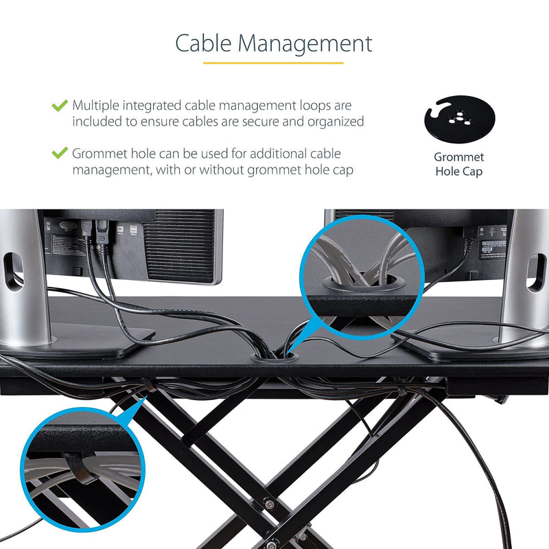 StarTech Adjustable Large Surface Corner Sit Stand Desk Converter for Dual Monitors, Keyboard Tray, 35" x 21" (ARMSTSCORNR)