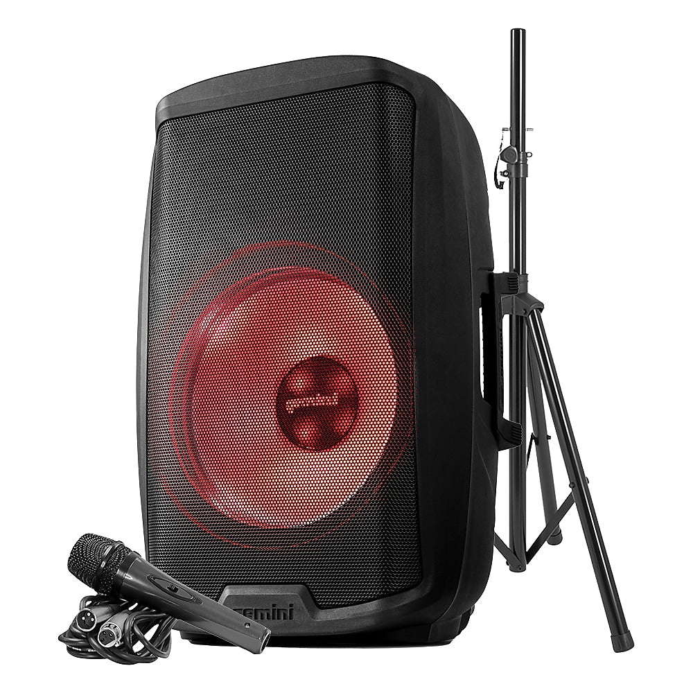 Gemini 2000 Watt 15" LED Bluetooth Loudspeaker, Black (AS-2115-BT-LT-PK)