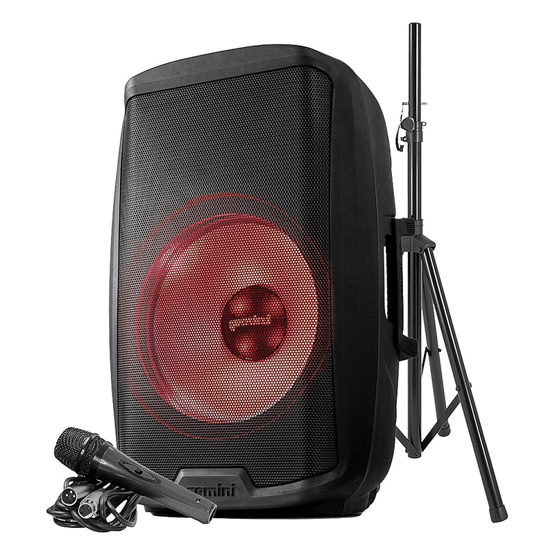 Gemini 2000 Watt 15" LED Bluetooth Loudspeaker, Black (AS-2115-BT-LT-PK)