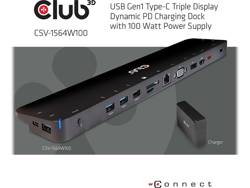 Club 3D Triple Display Charging Docking Station (CSV-1564W100)