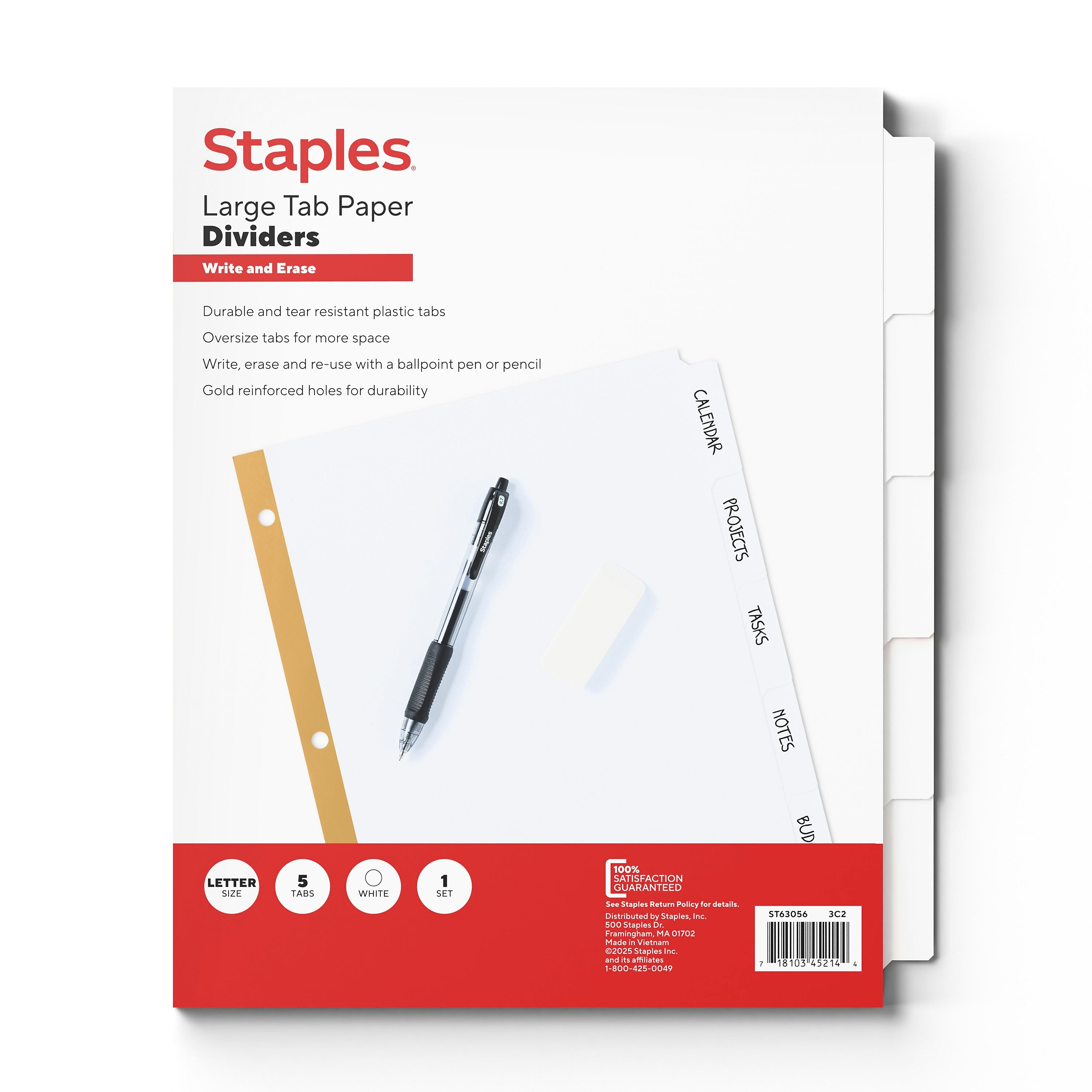 Staples Write & Erase Paper Dividers, White, 5-Tabs (ST63056)