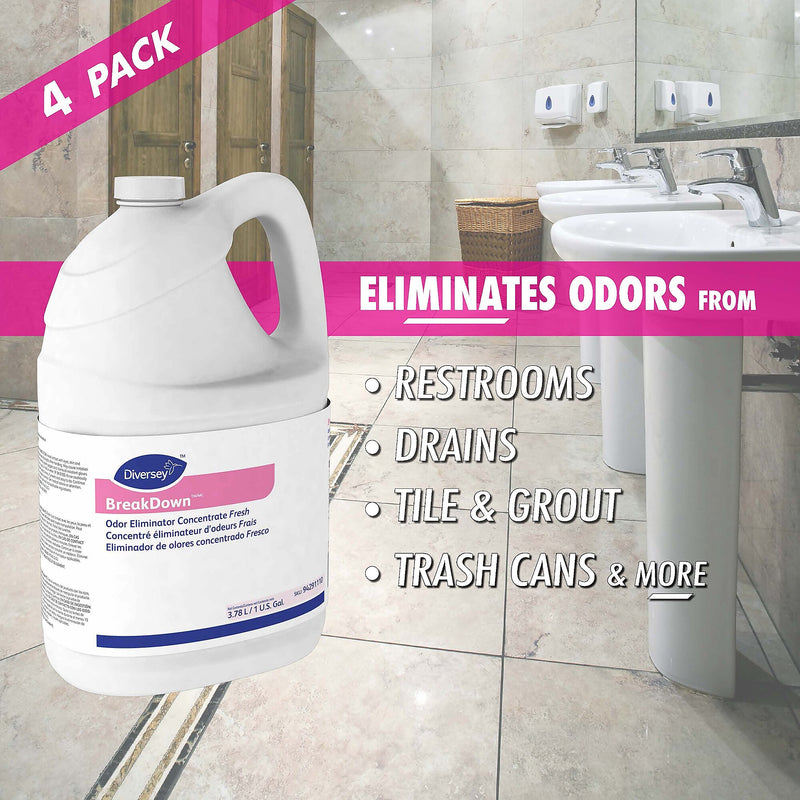 Diversey BreakDown Odor Eliminator Concentrate, Fresh, 1 Gallon, 4/Carton (94291110)