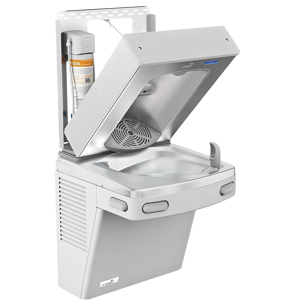Oasis Versacooler II Single Drinking Fountain, Greystone, Refrigerated 8 GPH, Stainless Steel Electronic Bottle Filler (507026)