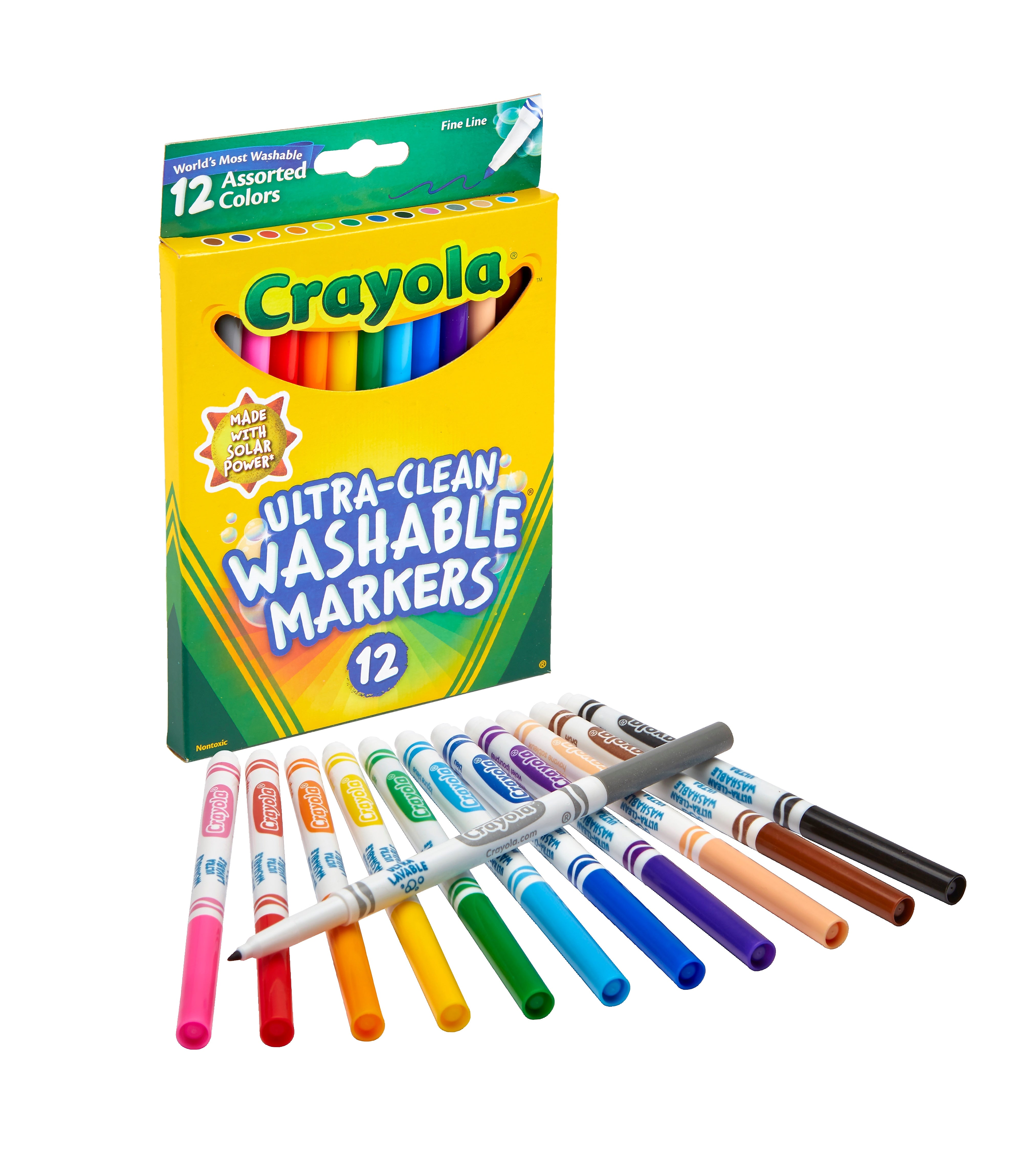 Crayola Ultra-Clean Washable Markers, Fine, Assorted Colors, 12/Box (58-7813)