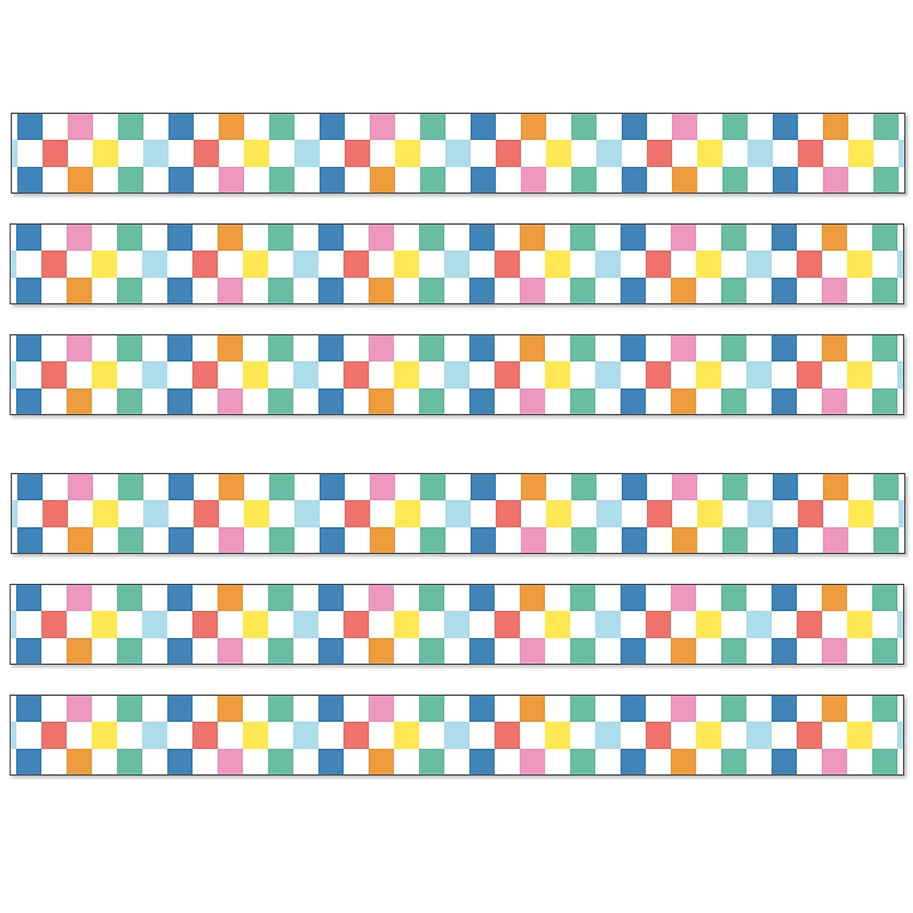 Carson-Dellosa We Stick Together Straight Bulletin Board Borders, 3" x 3', Checkered Rainbow, 6/Bundle (CD-108521-6)