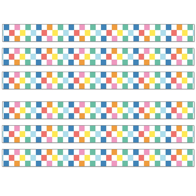 Carson-Dellosa We Stick Together Straight Bulletin Board Borders, 3" x 3', Checkered Rainbow, 6/Bundle (CD-108521-6)
