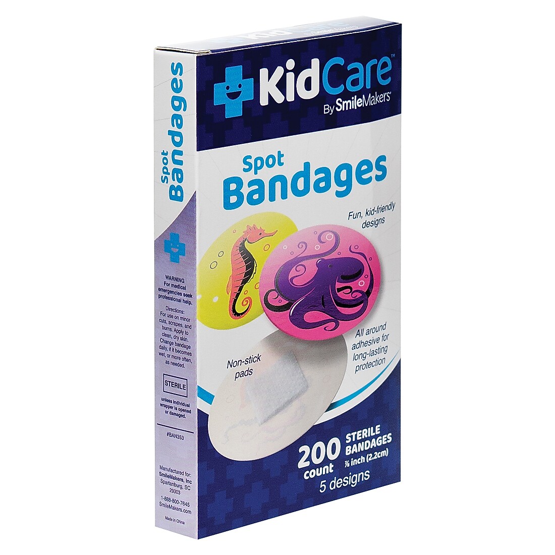 SmileMakers Kidcare Under The Sea Spot Bandages, 200/Box (BAN353)