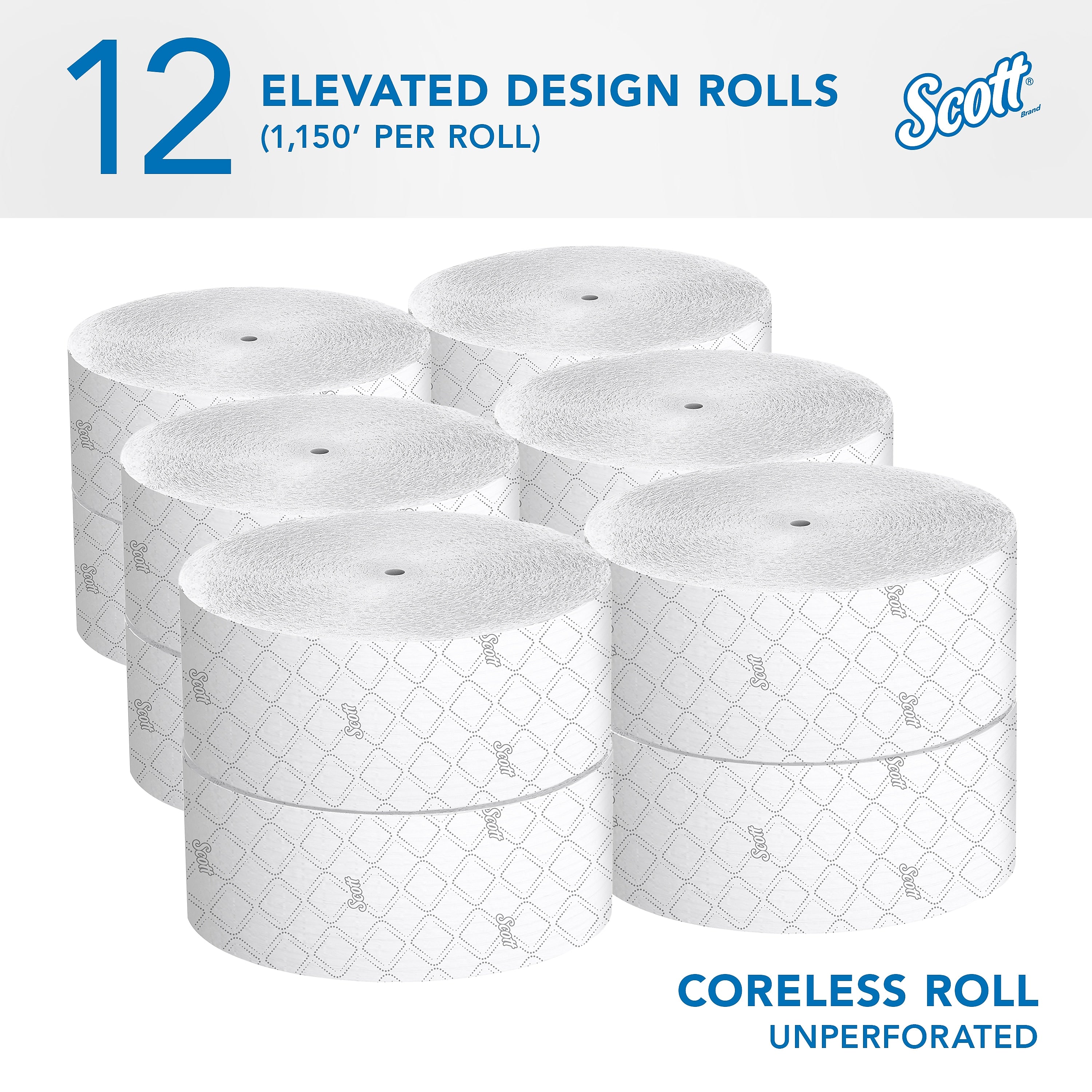 Scott Essential JRT Recycled Coreless Toilet Paper, 2-Ply, White, 12 Rolls/Case (07006)