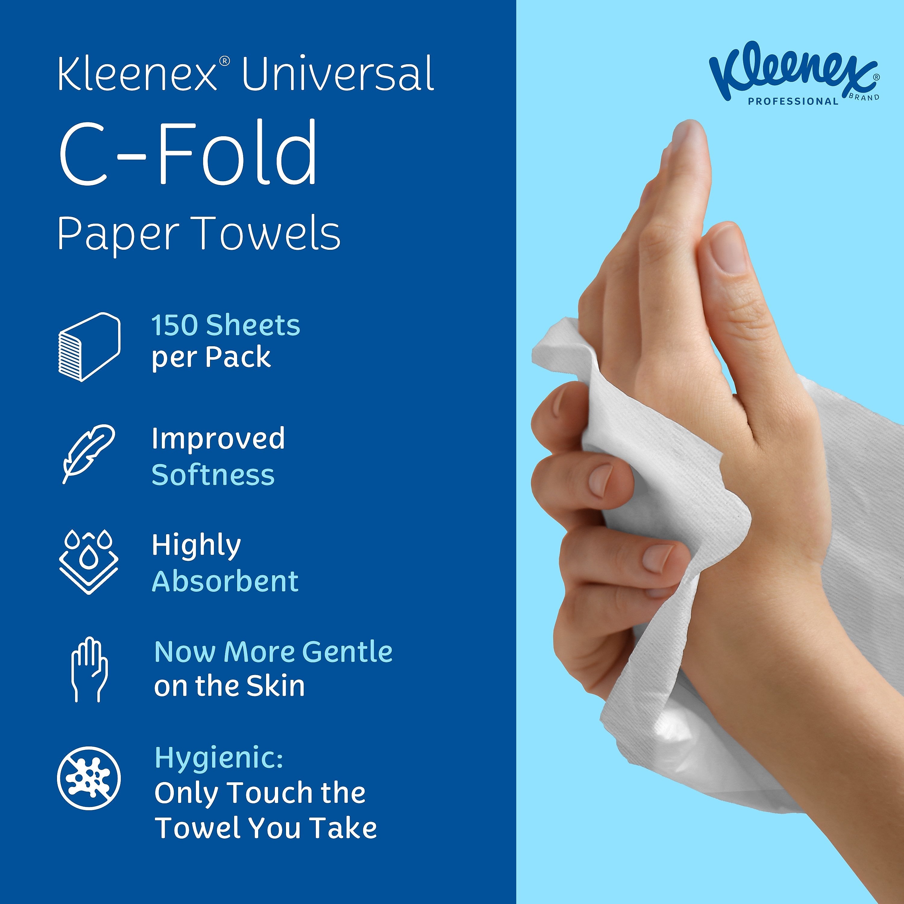 Kleenex Recycled C-Fold Paper Towels, 1-Ply, 150 Sheets/Pack, 16 Packs/Carton (01500)