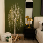 Nearly Natural 6-ft Pre-Lit Artificial White Weeping Willow Tree with 160 Warm White LED Lights (T4923)