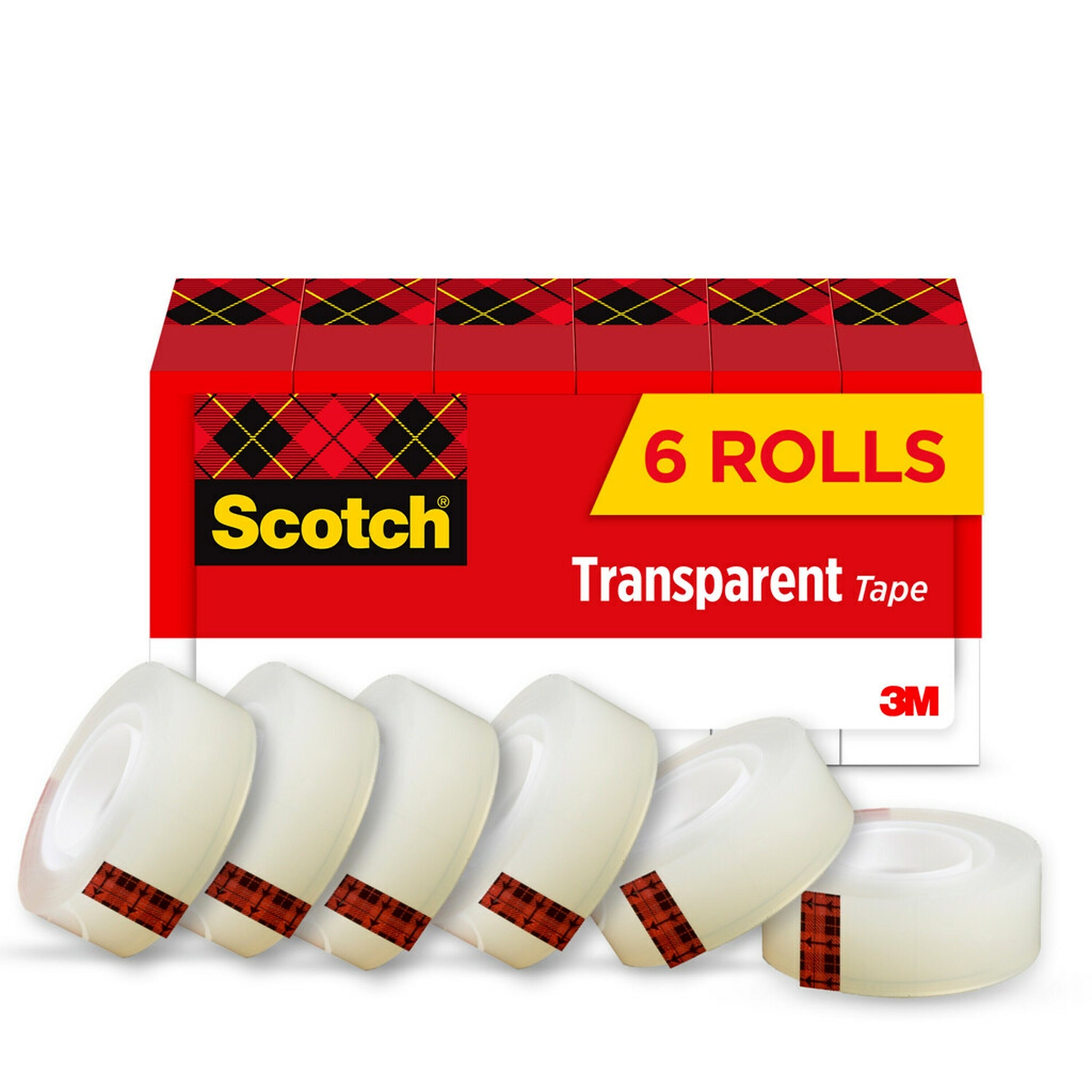 Scotch Transparent Clear Tape Refill, 0.75" x 36 yds., 1" Core, Clear, 6 Rolls/Pack (MMM6006PK)