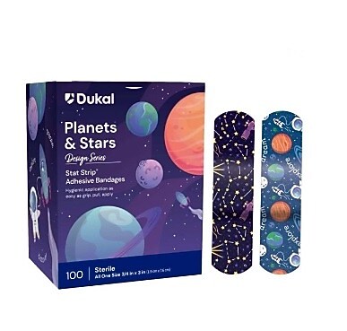 SmileMakers Stat Strip Planets & Stars 3/4" x 3" Adhesive Bandages, Assorted, 100 Bandages/Box (BAN143)