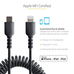 StarTech.com 1.6ft USB-C to Lightning Heavy Duty Coiled Cable, Male to Male, Charge/Sync, Black (RUSB2CLT50CMBC)
