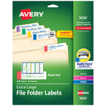 Avery TrueBlock Laser/Inkjet Extra Large File Folder Labels, 15/16" x 3-7/16", Assorted Colors, 450 Labels/Pack (5026)