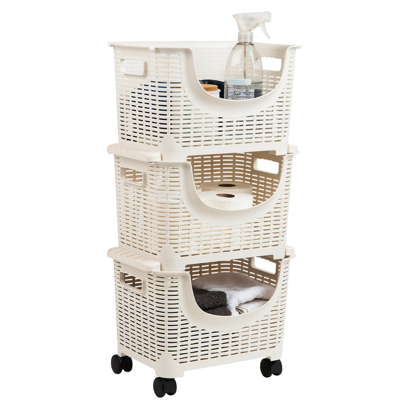 Mind Reader Plastic/Poly Mobile Kitchen Cart with Swivel Wheels, Ivory (ROLLBASK3-IVO)