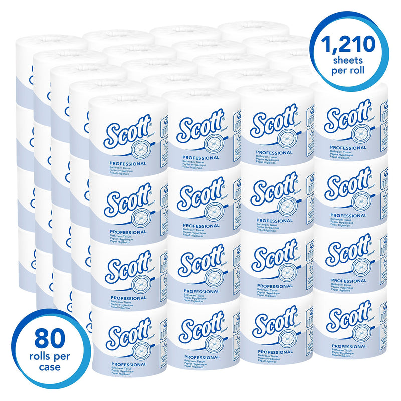Scott Essential Recycled Toilet Paper, 1-ply, White, 1210 Sheets/Roll, 80 Rolls/Case (05102)
