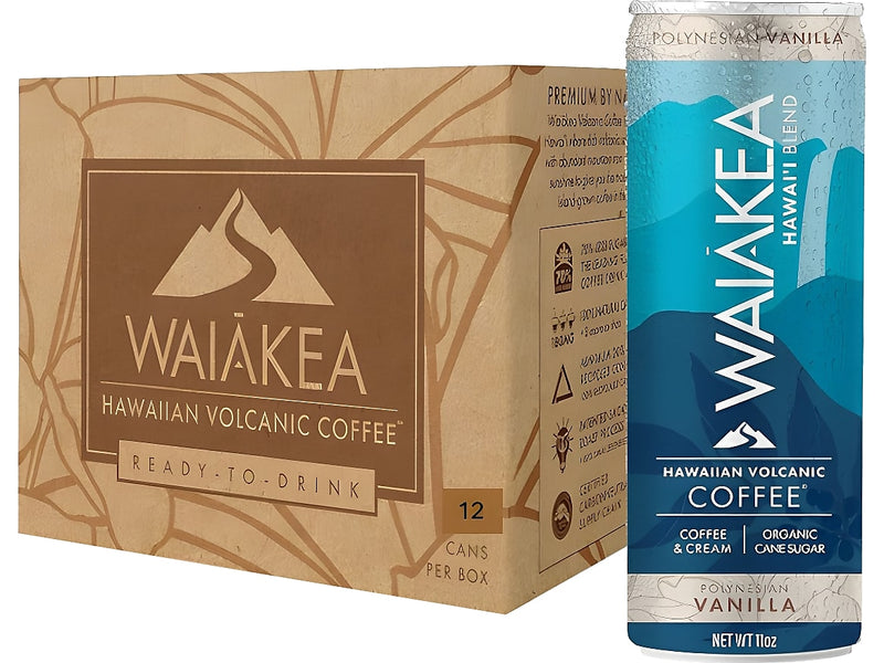 Waiakea Hawaiian Volcanic Polynesian Vanilla Cold Brew Coffee, 11 oz., 12/Carton (857001)