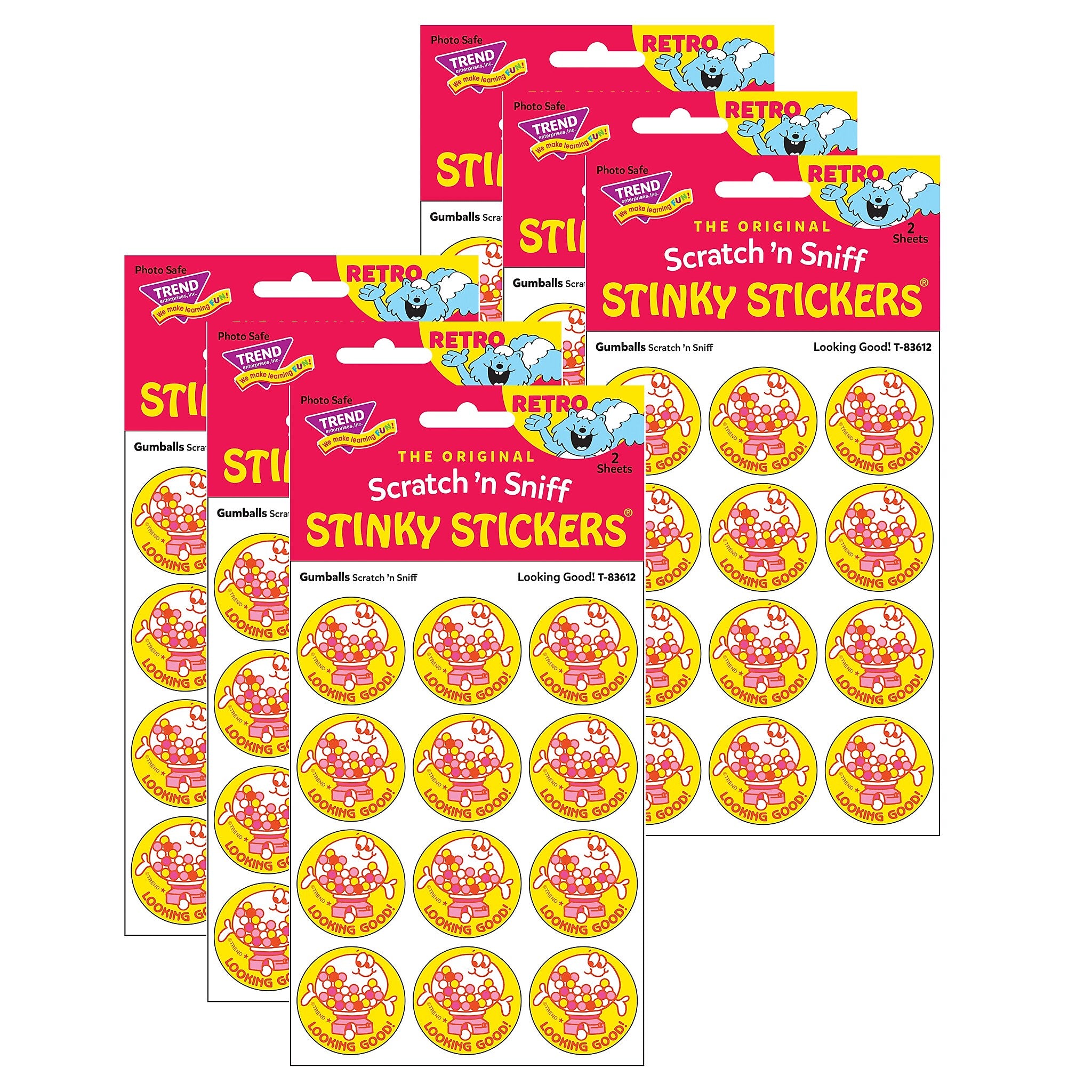 Trend Enterprises Looking Good!/Gumball Scented Stickers, Assorted Colors, 24/Pack, 6 Packs/Bundle (T-83612-6)