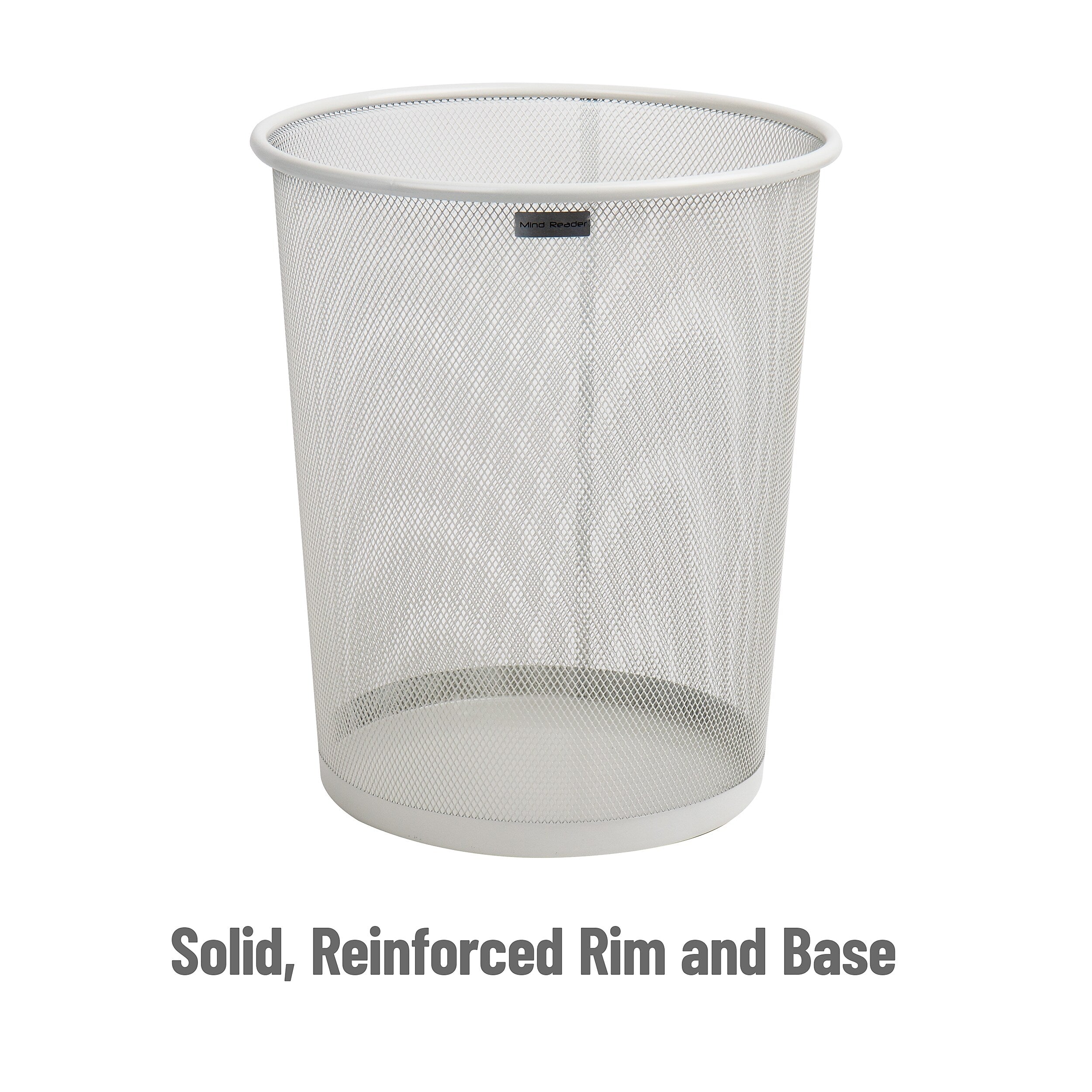 Mind Reader Metal Mesh Trash Can Without Lid, 4.4 Gallon, White (1CIRGA-WHT)