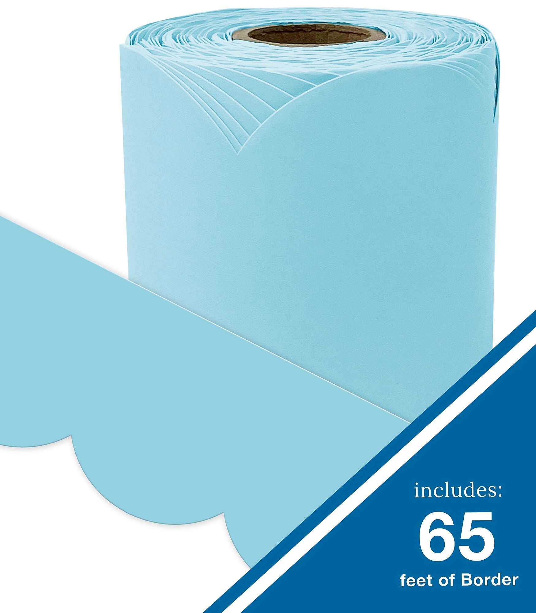 Carson Dellosa Rolled Scalloped Border, 3" x 65', Sky Blue (108533)