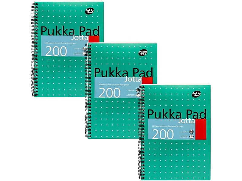 Pukka Pad Metallic Jotta Professional Notebooks, 6.9" x 9.8", College Ruled, 100 Sheets, Green, 3/Pack (8520-MET)