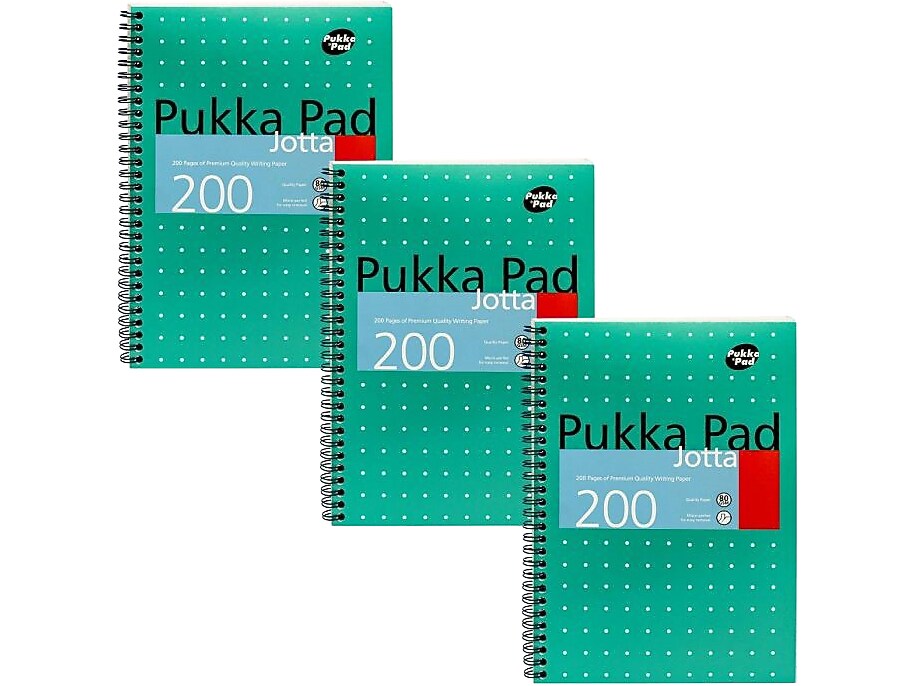 Pukka Pad Metallic Jotta Professional Notebooks, 6.9" x 9.8", College Ruled, 100 Sheets, Green, 3/Pack (8520-MET)
