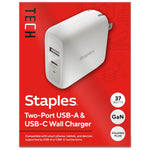 Staples TECH GaN USB-A/USB-C Wall Charger, 37W, White (ST62324-CC)