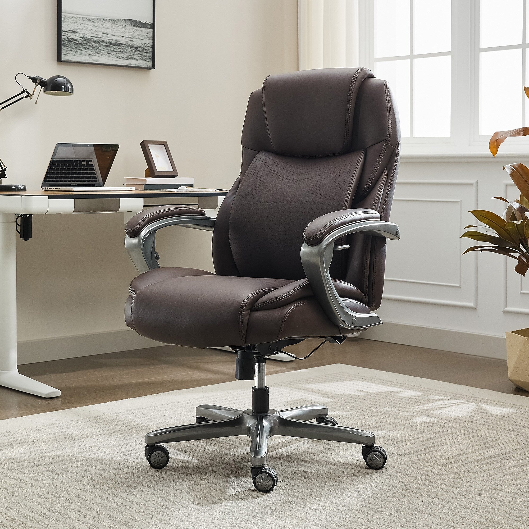 La-Z-Boy Niall AIR Lumbar Pro+ Ergonomic Vegan Leather Executive Big & Tall Chair, 400 lb. Capacity, Dark Brown (60114-DBRN)