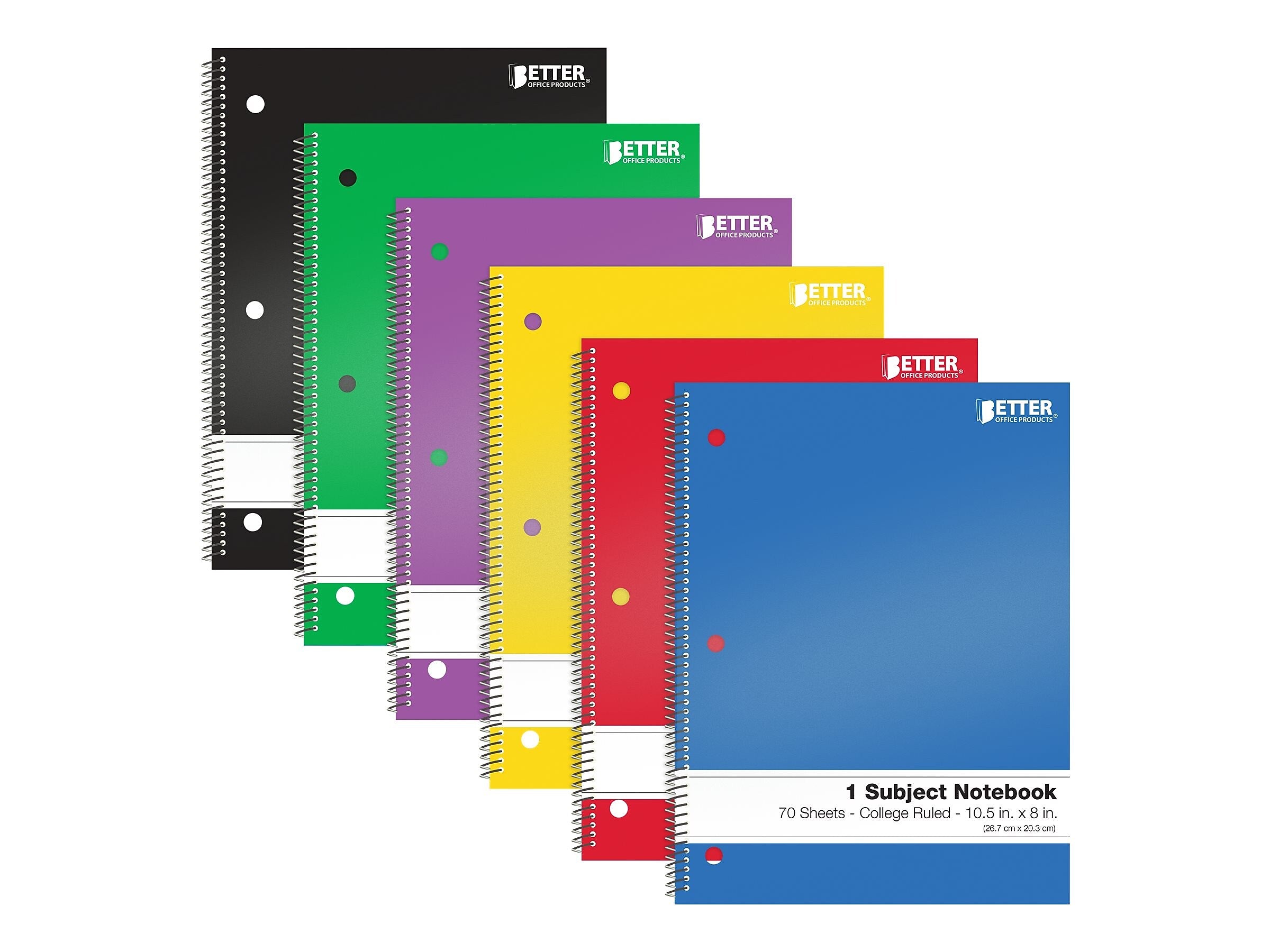Better Office 1-Subject Notebooks, 8" x 10.5", College Ruled, 70 Sheets, 24/Pack (25724-24PK)