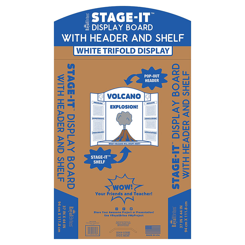 Royal Brites StageIt Display Board with Header & Shelf,  37"x 44", White, 5/PK