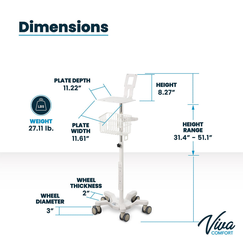 Viva Comfort Welch Allyn Connex Spot Monitor Adjustable Mobile Stand with Work Surface, White (ADI912-C-MP-02-MK)
