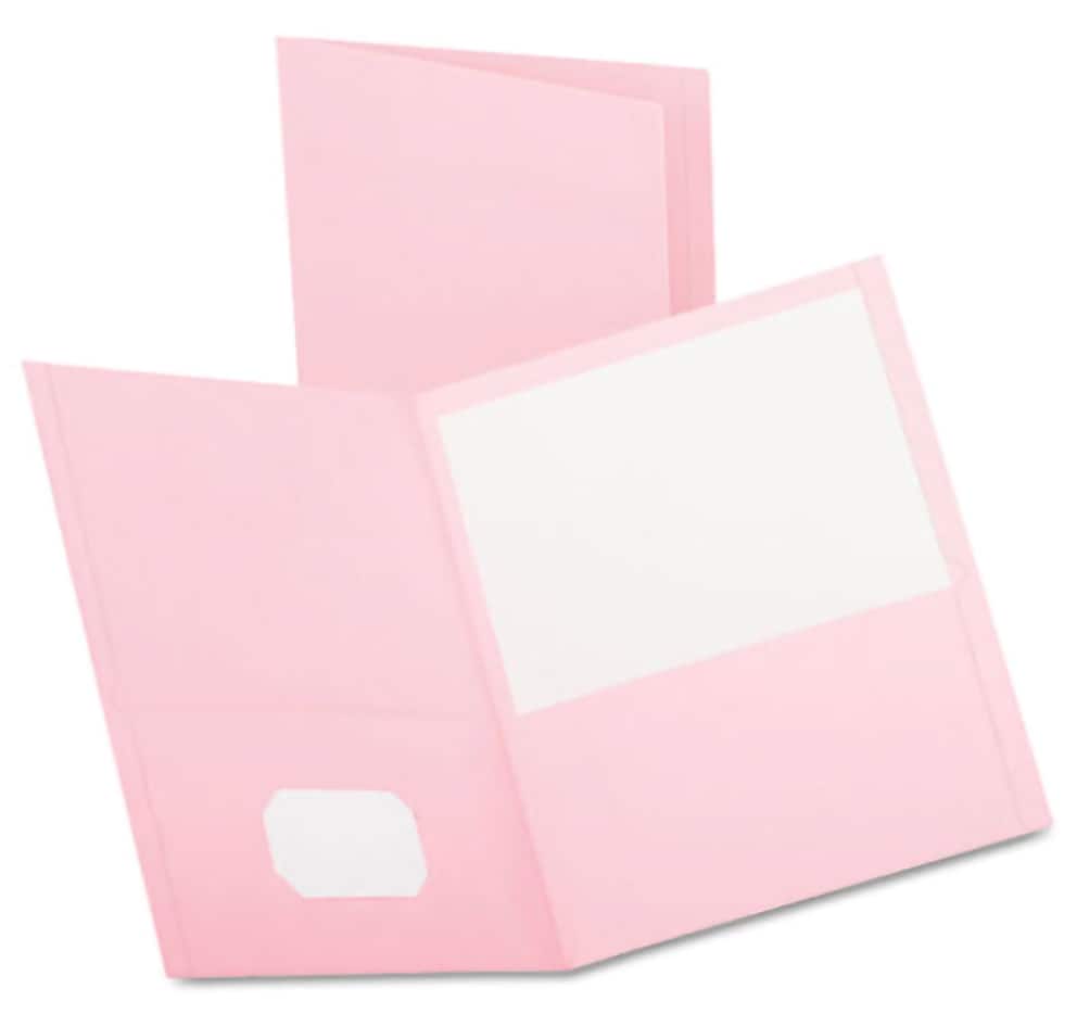 Oxford Twin-Pocket Folder, Embossed Leather Grain Paper, Pink, 25/Box (57568EE)