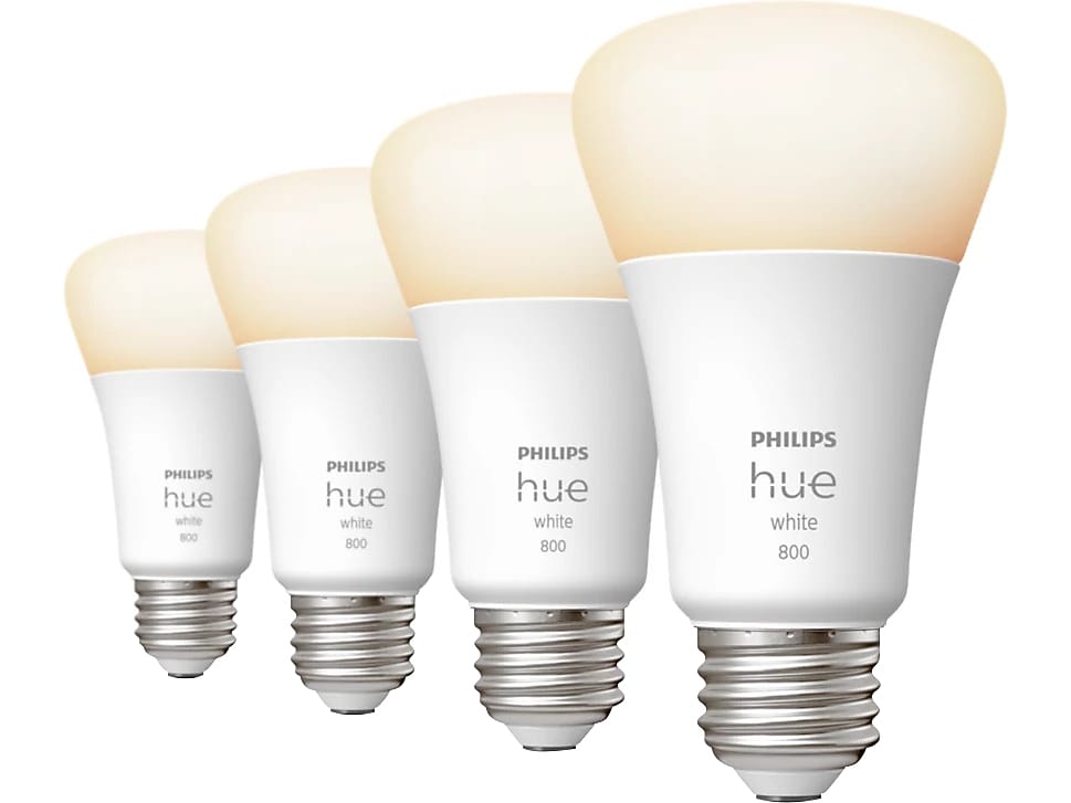 Philips Hue 60W Equivalent A19 LED Smart Light Bulb, Warm White, 4/Pack (476977)