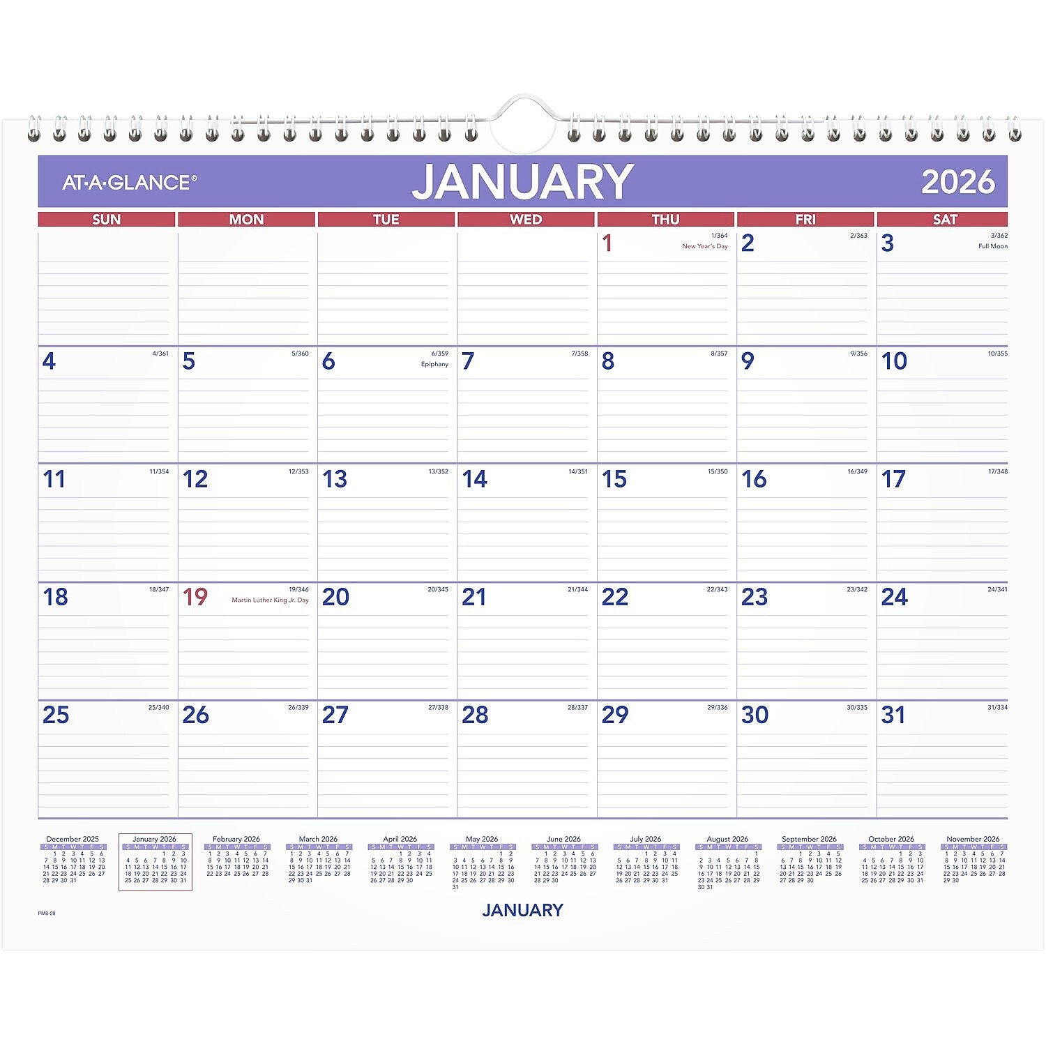 2026 AT-A-GLANCE 15" x 12" Monthly Wall Calendar, White/Purple (PM8-28-26)