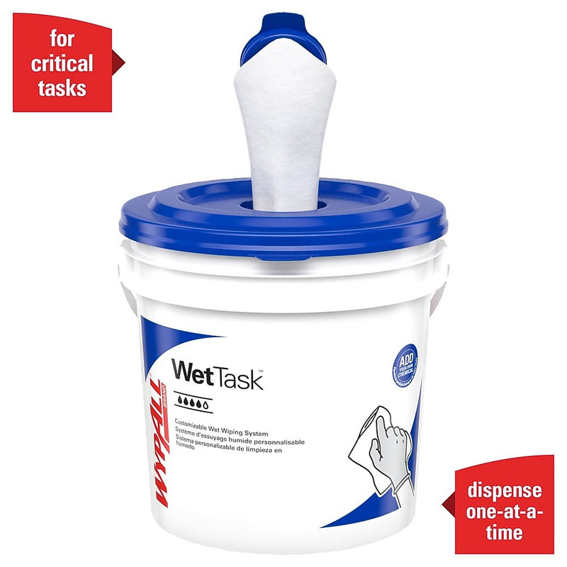 WypAll WetTask HDPE Wiping System Bucket, Blue/White, 4 Buckets/Carton (51677)
