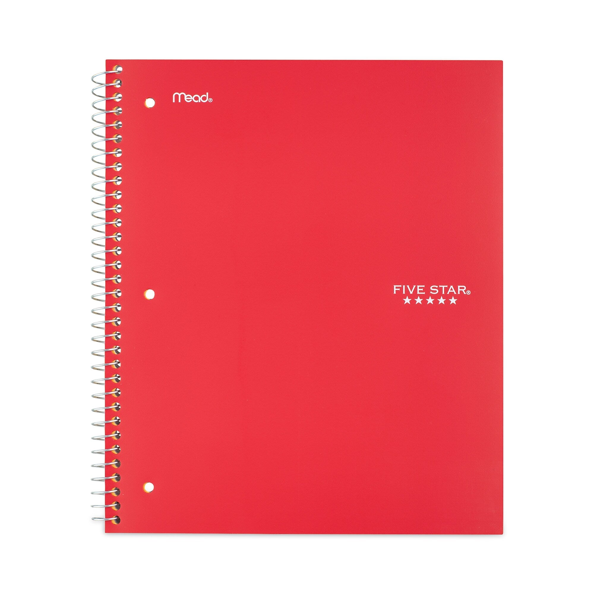 Five Star® Wirebound Notebook with Two Pockets, 1-Subject, Wide/Legal Rule, Red Cover, (100) 10.5" x 8" Sheets