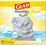 Glad ForceFlex Tall Kitchen Drawstring Trash Bags, 13 Gallon, Fresh Clean scent with Febreze Freshness, 80/Box(78534)