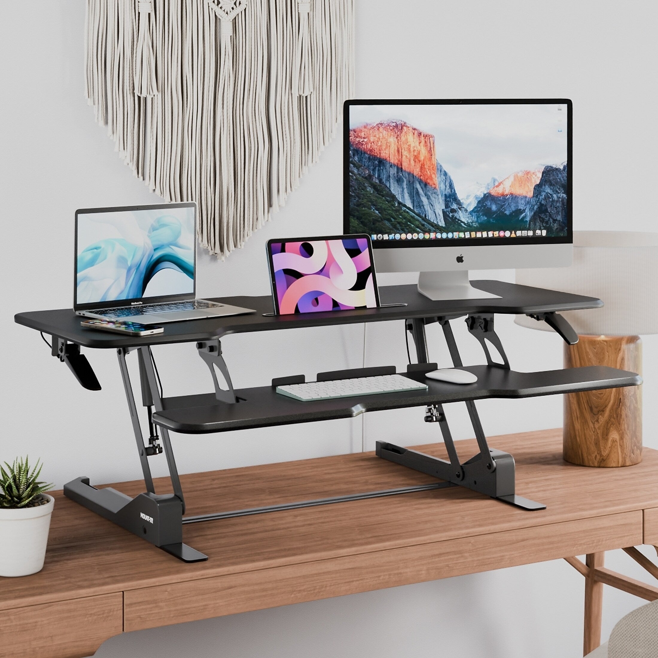 Mount-It! 47"W Manual Rectangular Adjustable Standing Desk Converter, Black (MI-15009L)