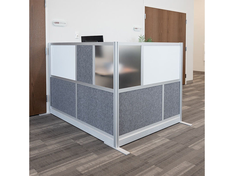 Luxor Workflow Series 4-Panel Freestanding Modular Room Divider System Starter Wall with Whiteboard, 48"H x 53"W, Gray/Silver