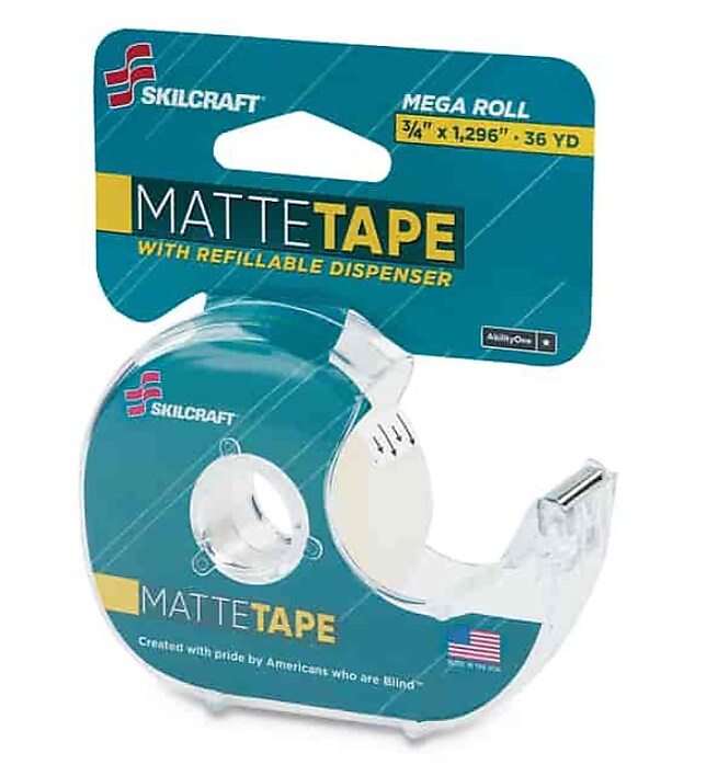 AbilityOne Matte Clear Tape With Dispenser, 0.75" x 36 yds., 1" Core, Clear (NSN5167575)