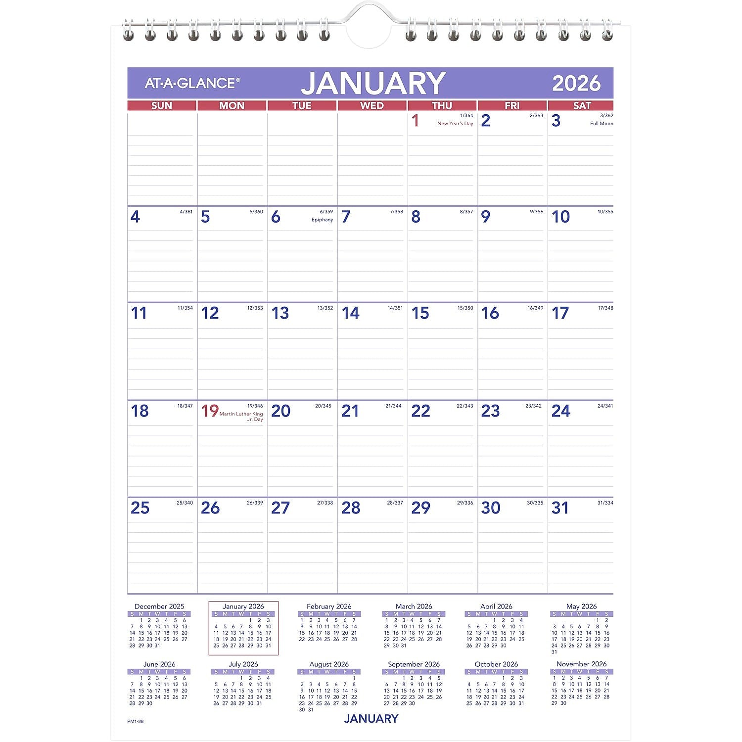 2026 AT-A-GLANCE 8" x 11" Monthly Wall Calendar, White/Purple (PM1-28-26)