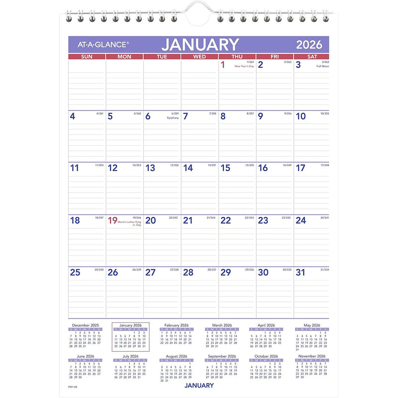 2026 AT-A-GLANCE 8" x 11" Monthly Wall Calendar, White/Purple (PM1-28-26)