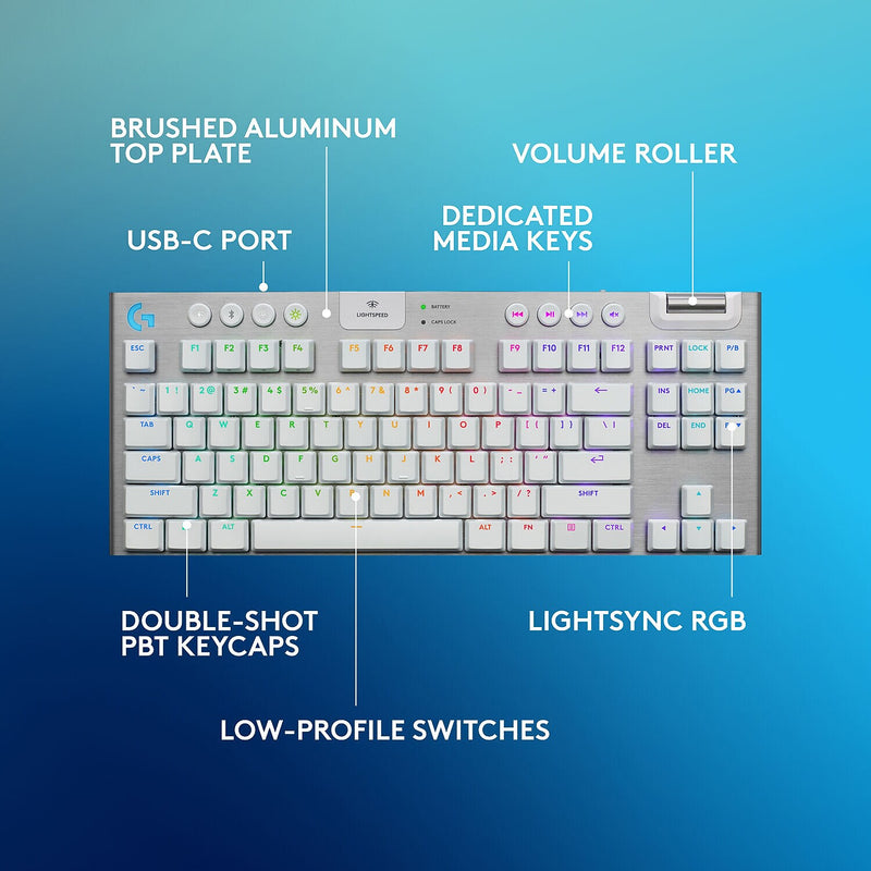 Logitech G Series G915 X LIGHTSPEED TKL Wireless Tactile Gaming Keyboard, White (920-012732)