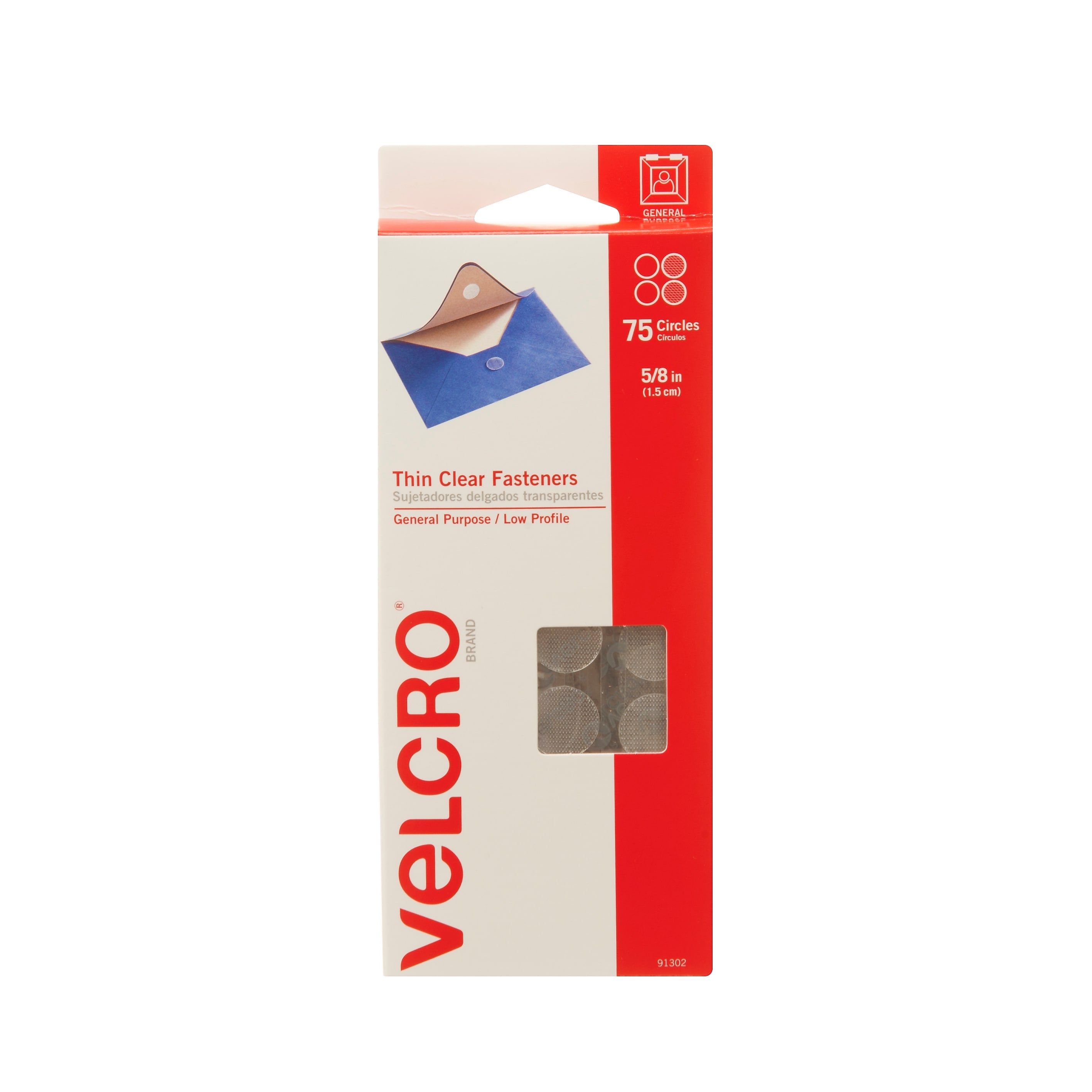 Velcro Dots 5/8" Dia. Sticky Back Hook & Loop Fastener, Clear 75/Pack (91302)