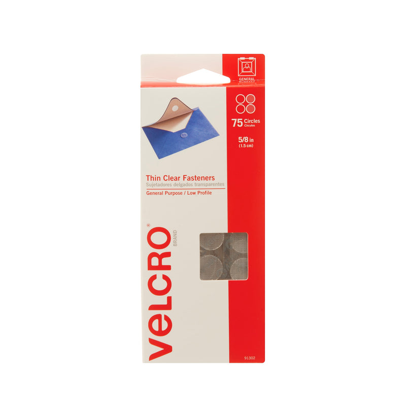 Velcro Dots 5/8" Dia. Sticky Back Hook & Loop Fastener, Clear 75/Pack (91302)