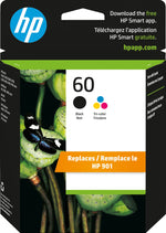 HP 60 Black/Tri-Color Standard Yield Ink Cartridge, 2/Pack (N9H63FN#140)