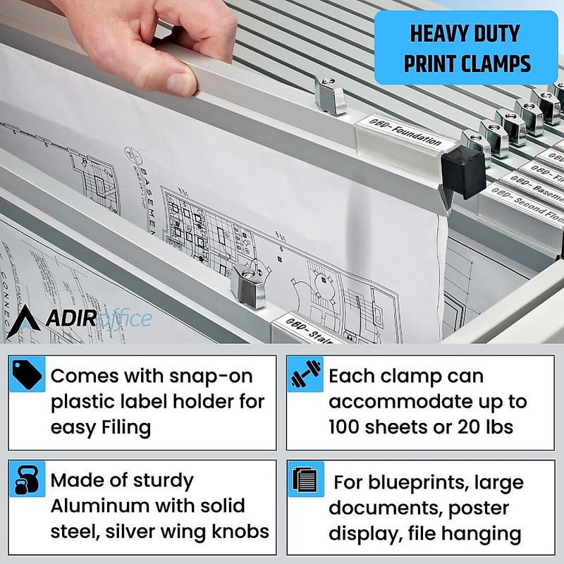 AdirOffice Hanging Clamp Document Holder, 18", Horizontal, Silver Aluminum, 12/Pack (ADI6016--2)