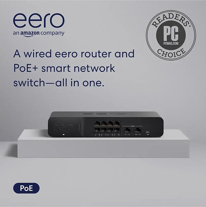 eero PoE Gateway, 10-Port Wired Network Router and PoE Switch with 140W USB-C Power Adapter, Black